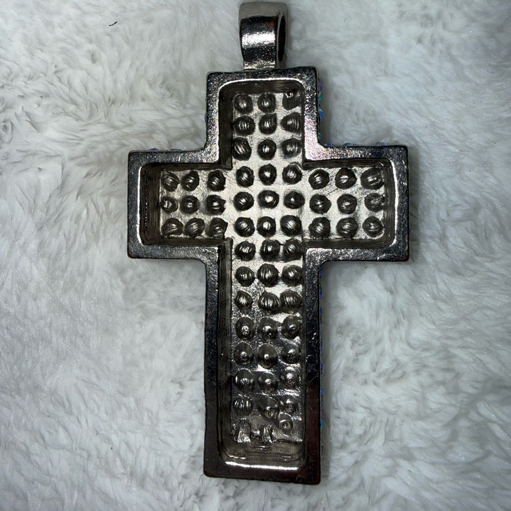 Source Unknown Silver Crystal Cross Necklace - Se… - image 2